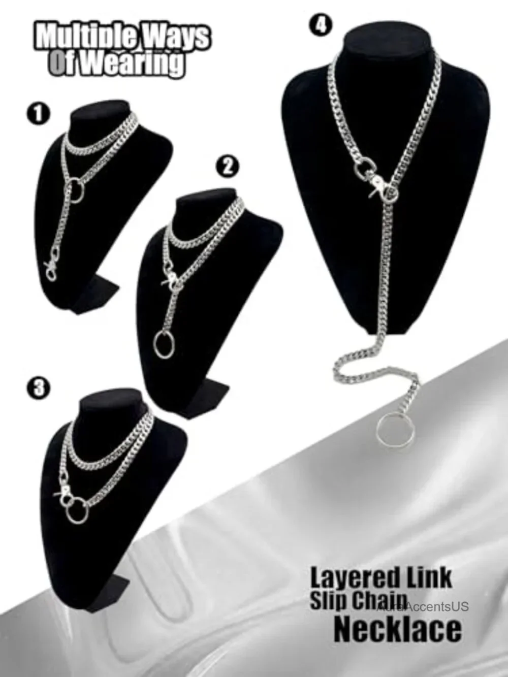 Adjustable 34 inch Chunky Cuban Slip Chain Necklace with O-Ring Pendant Gold